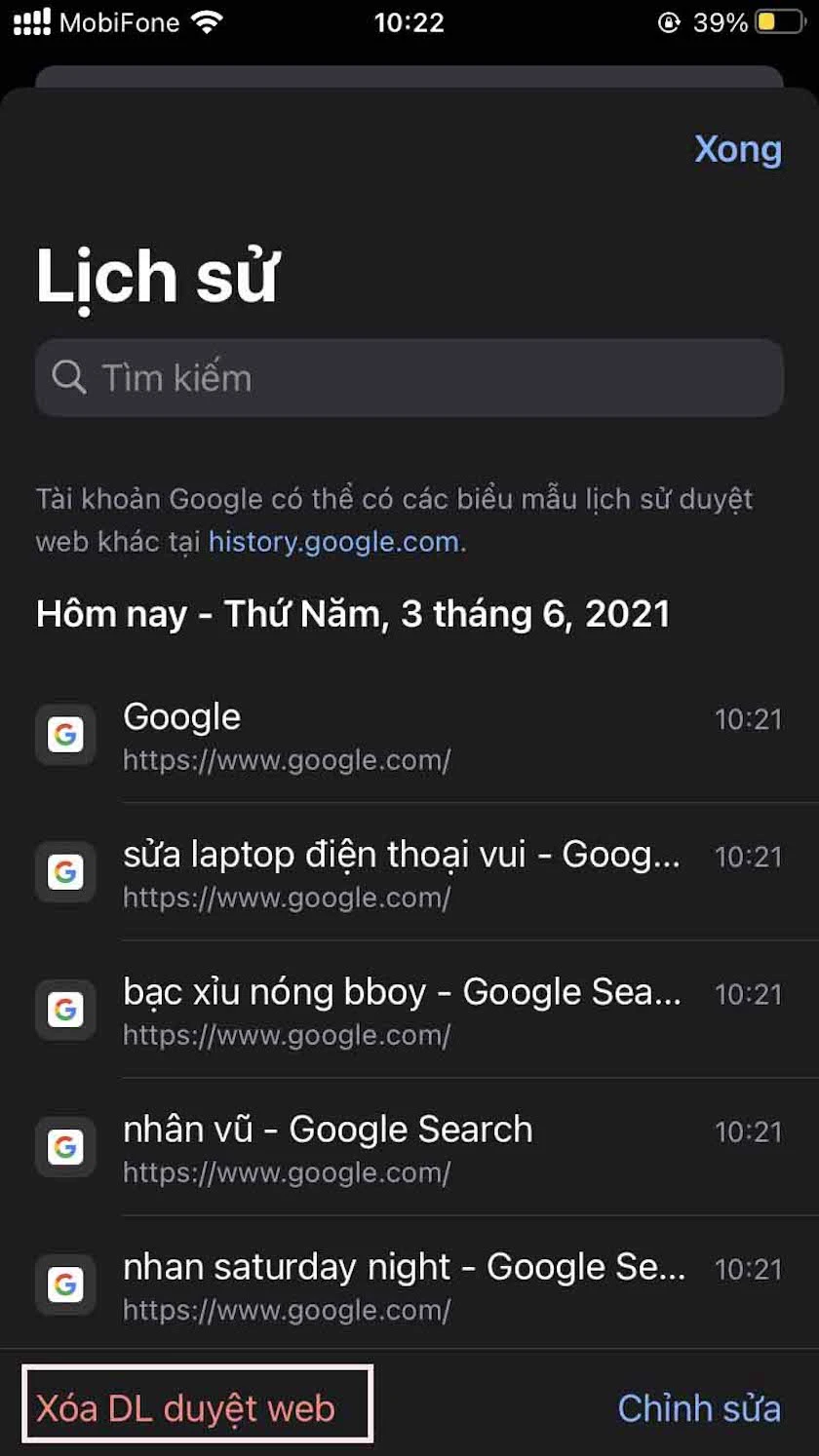 Xo&aacute; DL duyệt web