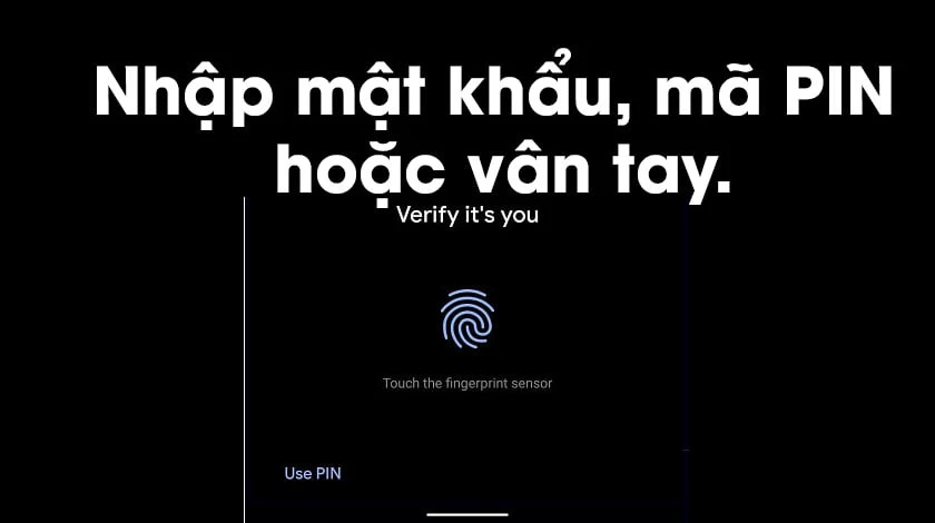 Nhập bạn tiến h&agrave;nh nhập mật khẩu, m&atilde; PIN, hoặc v&acirc;n tay.