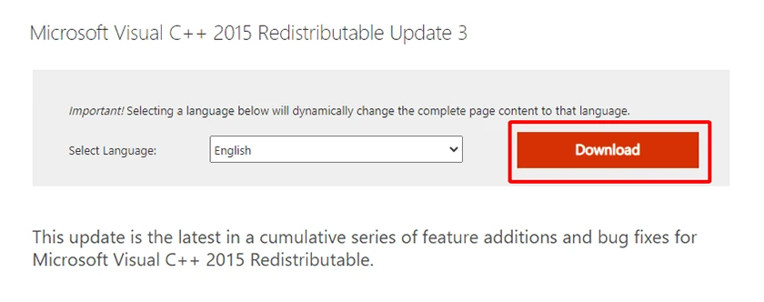 C&agrave;i lại g&oacute;i Microsoft Visual C ++ Redistributable Package