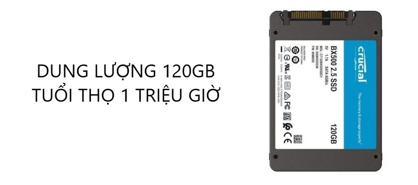 Ổ cứng SSD CRUCIAL BX500 dung lượng 120GB, tuổi thọ l&ecirc;n tới 1 triệu giờ