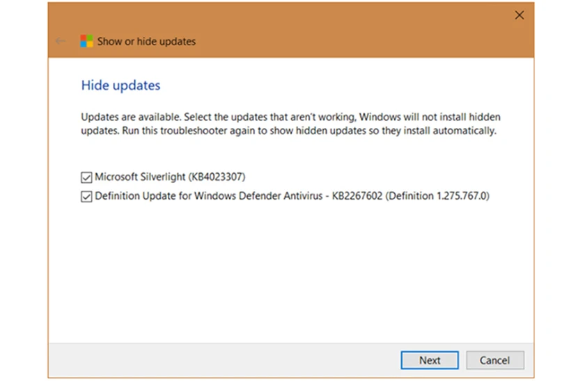 Tắt windows update bằng phần mềm Show or hide updates