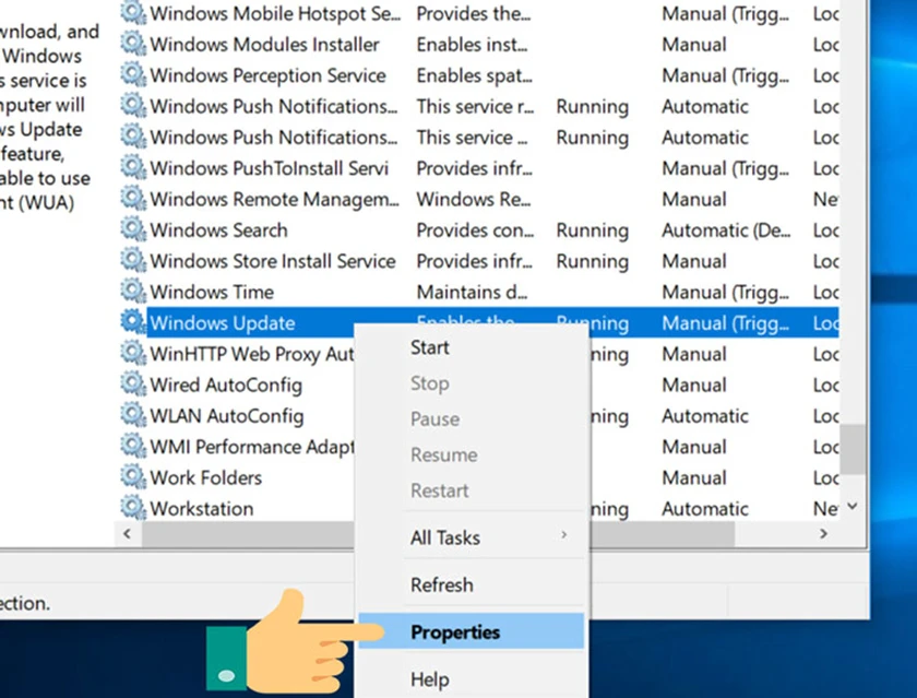 Tắt update win 10 bằng services.msc