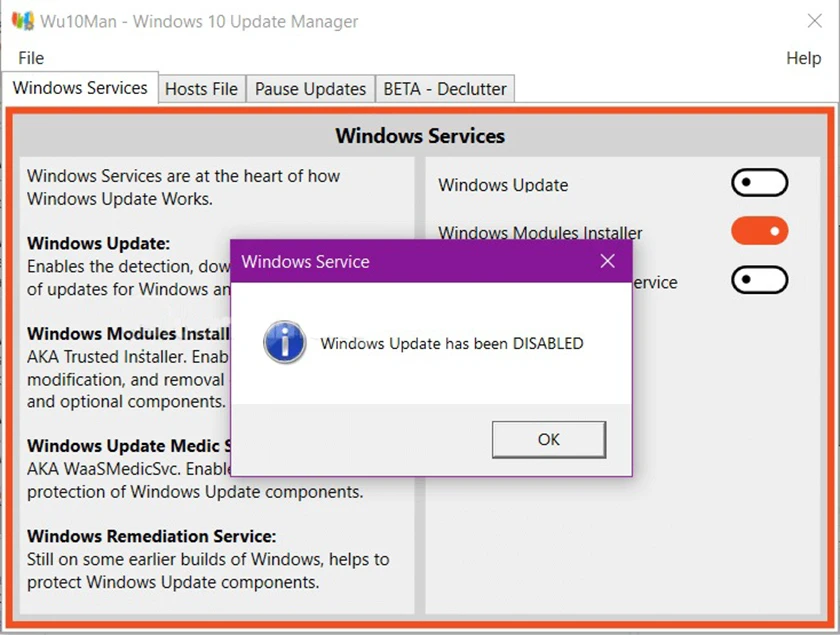 Tắt windows update win 10 bằng Wu10Man