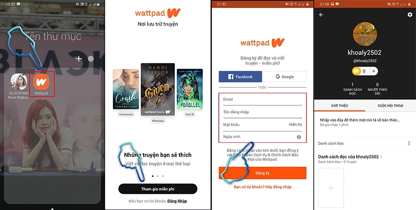 Đăng k&yacute; t&agrave;i khoản Wattpad qua Email