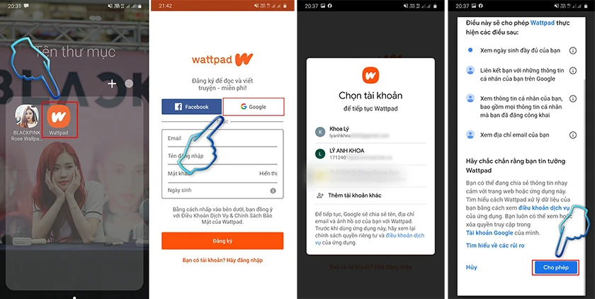 Đăng k&yacute; wattpad qua t&agrave;i khoản Google
