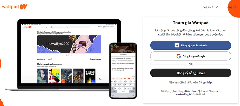 Chọn mục Đăng ký với Facebook
