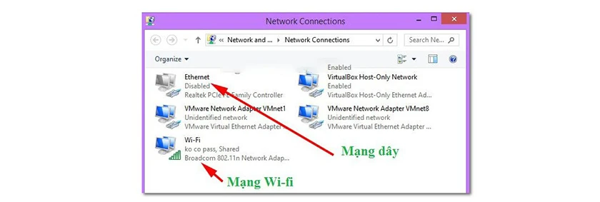 nhấn chuột phải v&agrave;o kết nối mạng ta đang sử dụng