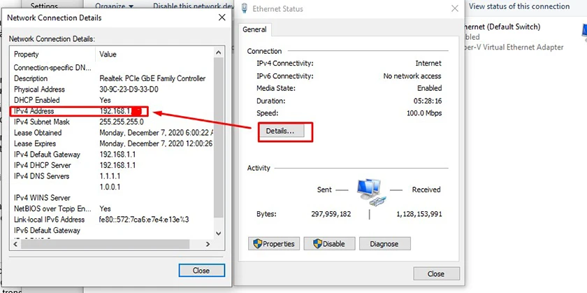 nh&igrave;n v&agrave;o d&ograve;ng IPv4 Address sẽ thấy được địa chỉ IP m&aacute;y t&iacute;nh của bạn