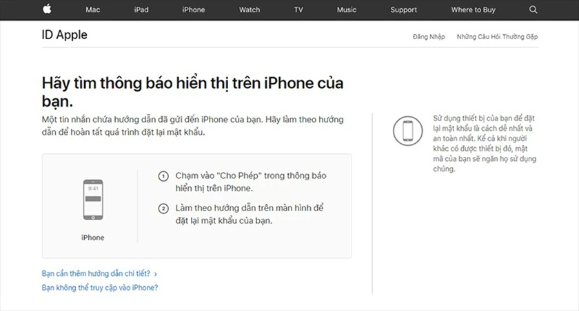 Nhấn cho ph&eacute;p khi qu&ecirc;n mật kh&acirc;u id apple