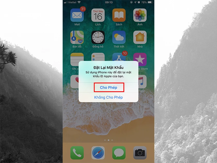 Nhấn cho ph&eacute;p khi qu&ecirc;n mật kh&acirc;u id apple