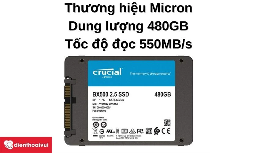 Thay ổ cứng SSD CRUCIAL BX500 480GB SATA 3 gi&aacute; rẻ, ch&iacute;nh h&atilde;ng, uy t&iacute;n tại TP.HCM v&agrave; H&agrave; Nội