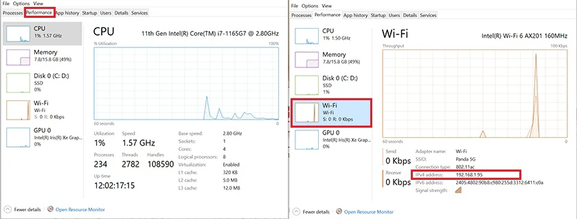 Check địa chỉ IP bằng Task Manager&nbsp;