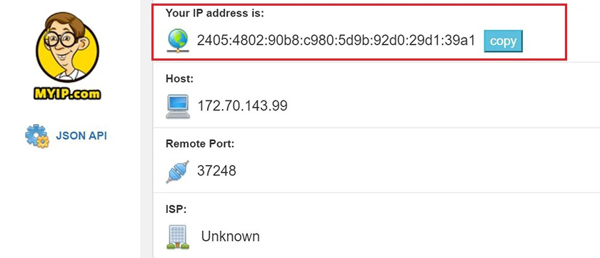 Check kiểm tra IP qua website MyIP.com
