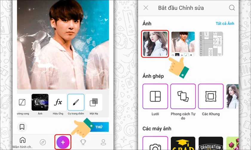 Nhấn biểu tượng dấu +, sau đ&oacute; chọn ảnh cần chỉnh sửa tải picsart