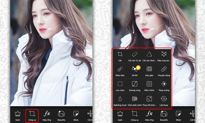 Chọn c&ocirc;ng cụ ph&ugrave; hợp với mục đ&iacute;ch chỉnh sửa sau khi tải picsart