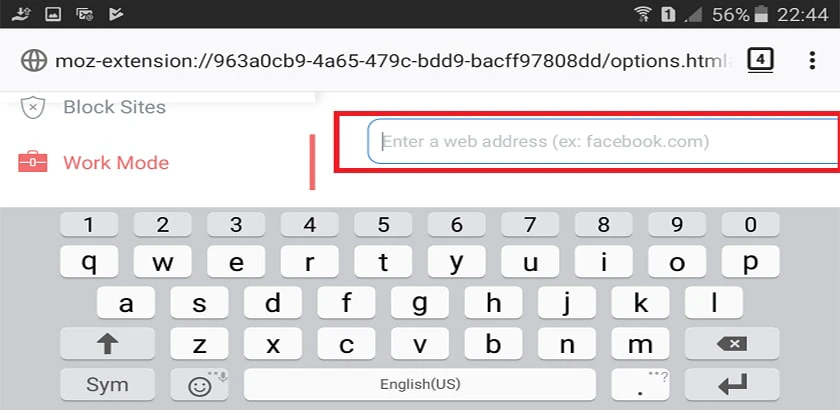 nhấn “Block Sites” và nhập URL