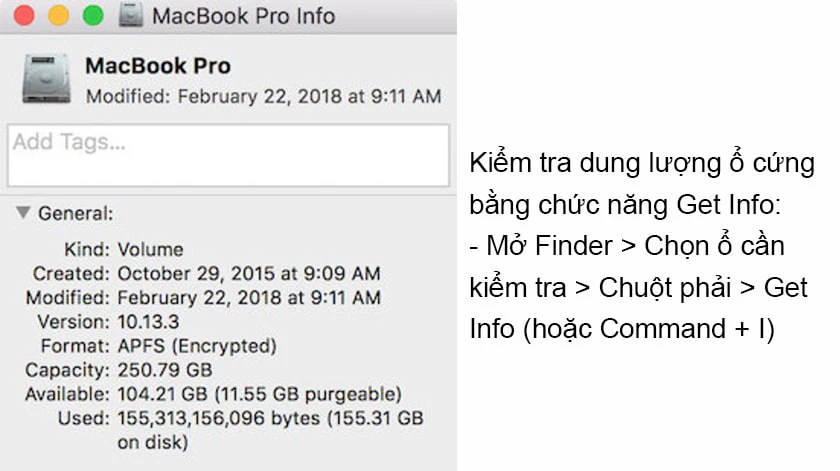 Kiểm tra bằng chức năng Get Info