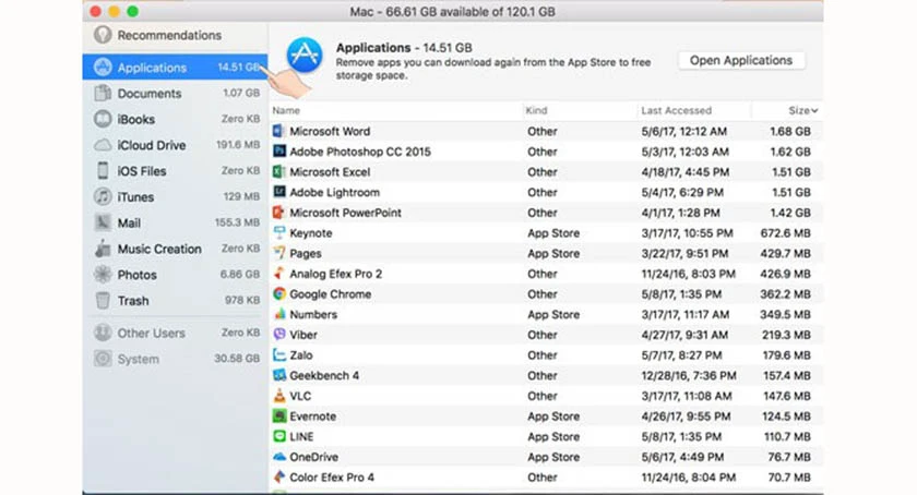 Chọn mục Applications