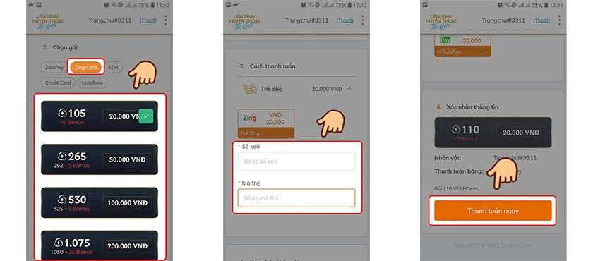 nạp thẻ tốc chiến trên Zing Card