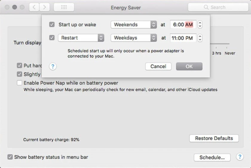 Hẹn giờ bật- tắt m&aacute;y tr&ecirc;n Macbook