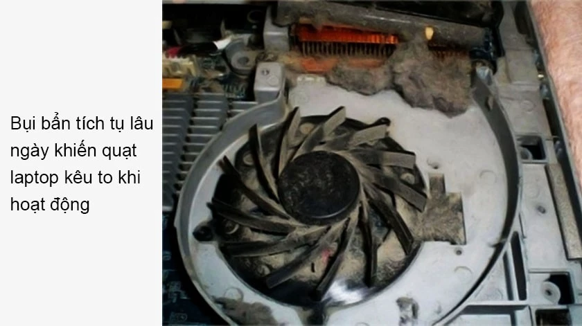 Nguy&ecirc;n nh&acirc;n khiến quạt laptop k&ecirc;u to li&ecirc;n tục l&agrave; do bụi bẩn t&iacute;ch tụ l&acirc;u ng&agrave;y b&ecirc;n trong laptop