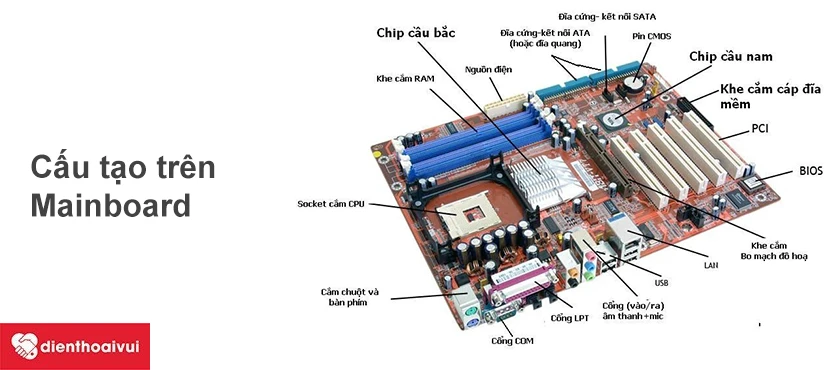 Cấu tạo ch&iacute;nh tr&ecirc;n một bo mạch chủ
