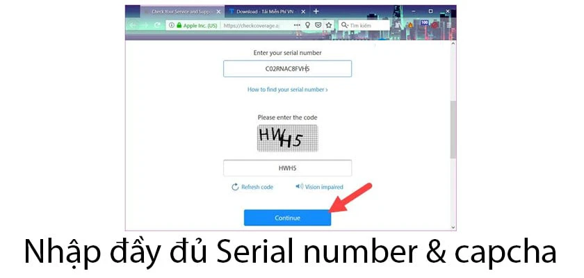 Nhập đầy đủ số Serial