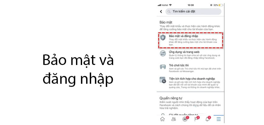 lựa chọn vào mục Bảo mật và chọn đăng nhập