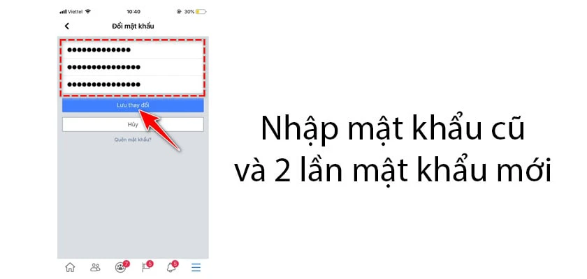 Lưu thay đổi để lưu mật khẩu mới cho tài khoản