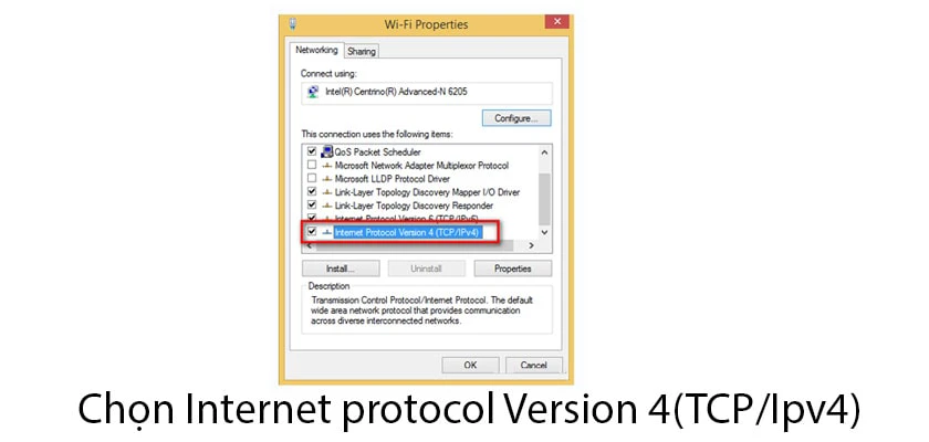 chọn mục Internet protocol Version 4(TCP/Ipv4)