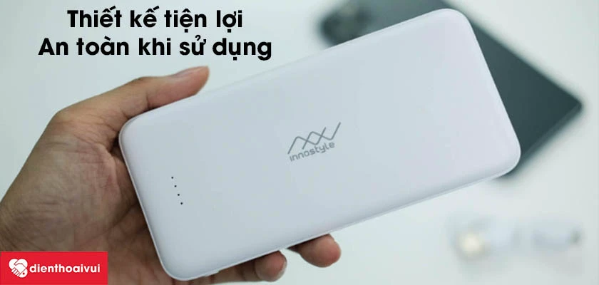 Pin sạc dự ph&ograve;ng Innostyle PowerGo Smart Ai 10.000mAh với thiết kế tiện lợi, an to&agrave;n khi sử dụng