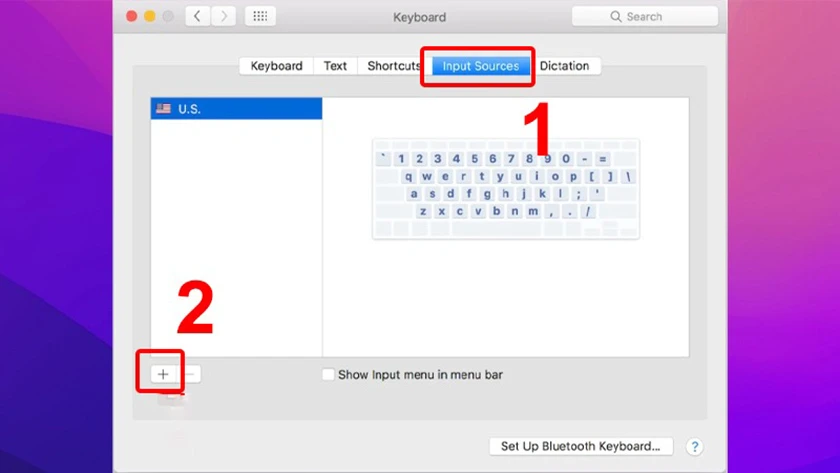 chọn input sources v&agrave; h&igrave;nh dấu +