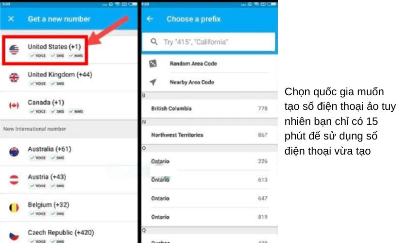 chọn biểu tượng dấu “+” - số điện thoại ảo