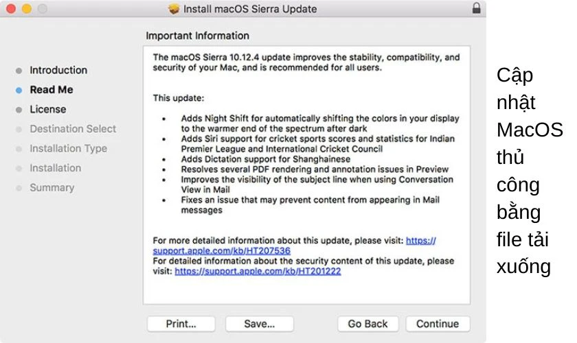 Cập nhật MacOS thủ c&ocirc;ng
