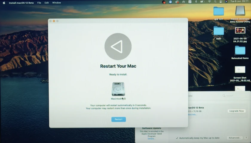 Cập nhật phi&ecirc;n bản hệ điều h&agrave;nh mac os update mới nhất - restart lại m&aacute;y để sử dụng
