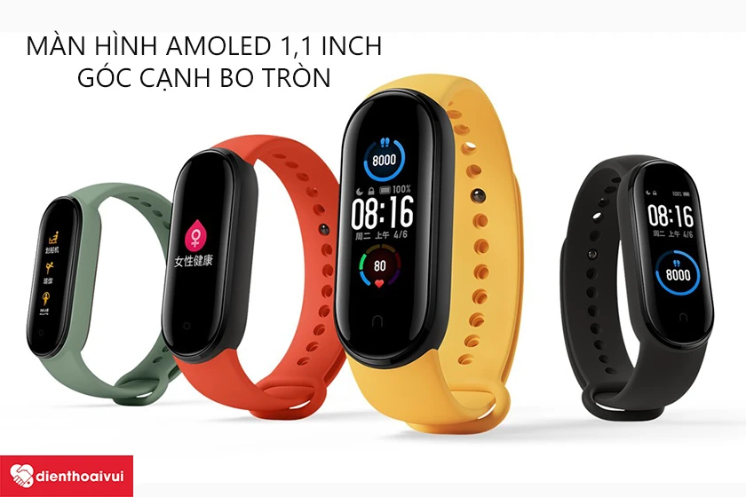 Màn hình AMOLED 1,1 inch, góc cạnh bo tròn