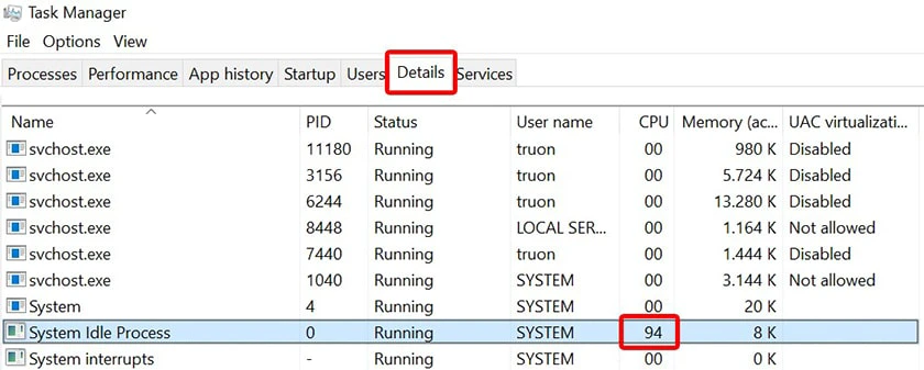 Lỗi CPU qu&aacute; tải 100% do System Idle Process