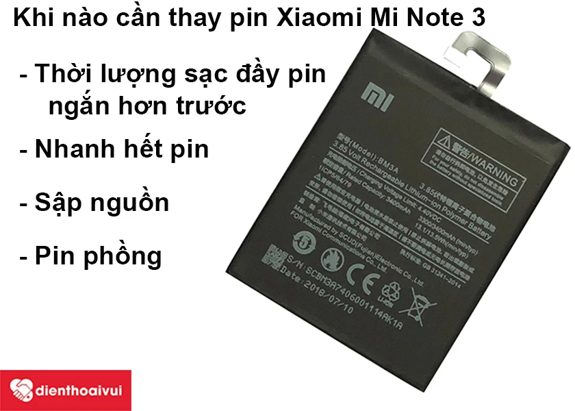 Khi nào cần thay pin Xiaomi Mi Note 3 chính hãng?