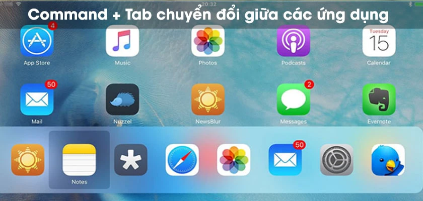 Ph&iacute;m tắt Macbook chuyển đổi giữa c&aacute;c ứng dụng