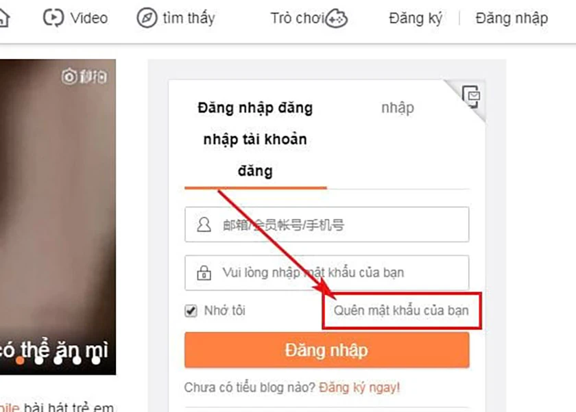 Nhấn chọn qu&ecirc;n mật khẩu