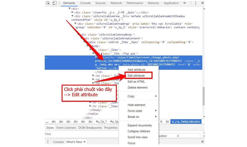 nhấn chuột phải và chọn vào Edit Attribute