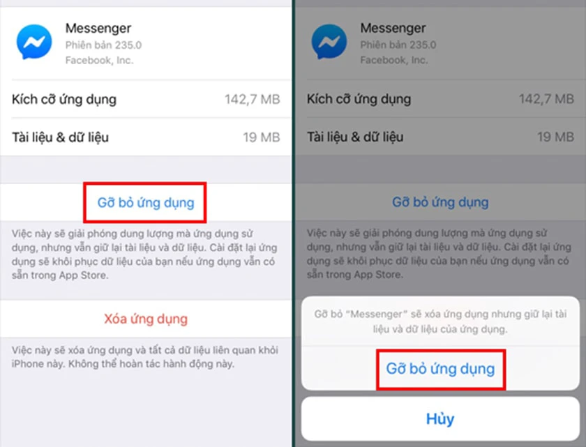 x&oacute;a đi ứng dụng messenger
