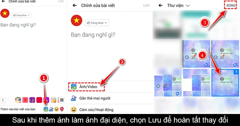 họn ảnh cần đổi v&agrave; chọn Xong sau đ&oacute; chọn Lưu để ho&agrave;n tất c&agrave;i đặt.
