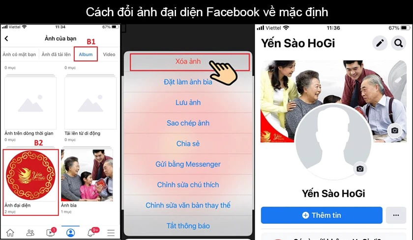 truy cập v&agrave;o trang c&aacute; nh&acirc;n &rarr; V&agrave;o Ảnh &rarr; Album &rarr; Ảnh đại diện &rarr; chọn ảnh đại diện bạn đang đặt v&agrave; chọn X&oacute;a ảnh.