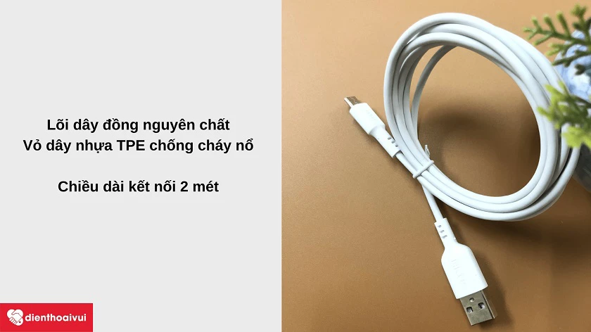 cáp sạc USB Type-C Akus TC2 2m trắng