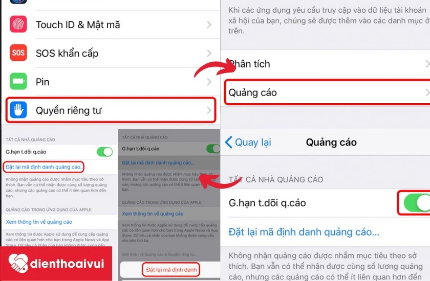 T&ugrave;y chỉnh quảng c&aacute;o trong mục C&agrave;i đặt iPhone