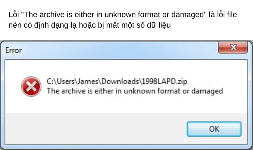 Lỗi the archive is either in unknown format or damaged là gì?