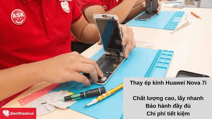 Dịch vụ thay ép kính Huawei Nova 7i bảo hành đ&acirc;̀y đủ, uy tín, giá phải chăng tại Đi&ecirc;̣n Thoại Vui
