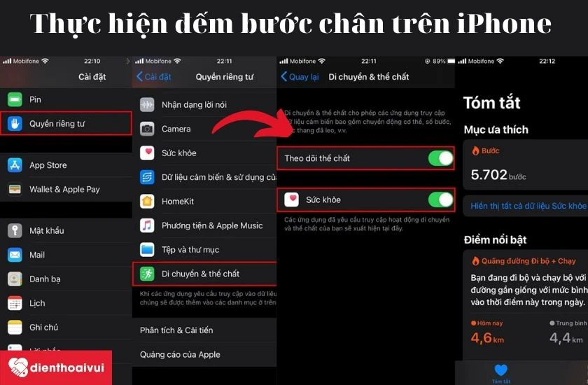 Đếm bước ch&acirc;n tr&ecirc;n iPhone được thực hiện như thế n&agrave;o?