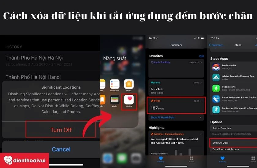 C&aacute;ch x&oacute;a dữ liệu khi tắt ứng dụng đếm bước ch&acirc;n tr&ecirc;n iPhone